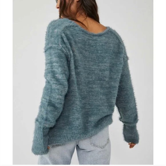 FREE PEOPLE Serendipity V Neck Sweater Storm Combo NWT - Picture 5 of 11